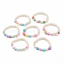 7 個 7 スタイル スター & 笑顔 & 花ポリマークレイ ストレッチ ブレスレット セット ガラス パール ビーズ  女性用フルーツキャンディープレッピーブレスレット.  ミックスカラー  内径：2-1/8インチ（5.3cm）  1個/スタイル&nbsp;BJEW-JB08786