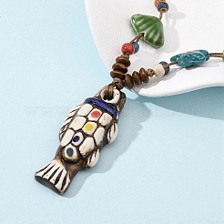 Ceramic Fish Pendant Adjustable Waxed Cord Necklaces for Women&nbsp;LS-NJEW-B146-05