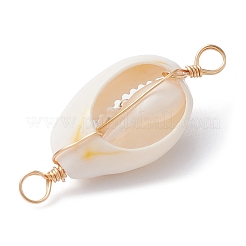 Natural Shell Copper Wire Wrapped Connector Charms&nbsp;PALLOY-JF02316-02
