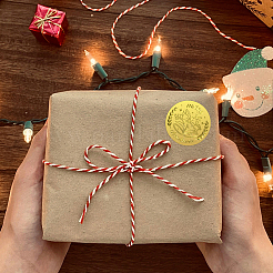 プラスチック製の粘着式金箔エンボスステッカー  メダル装飾ステッカー  クリスマス鐘  5x5cm  4pcs /シート&nbsp;DIY-WH0211-411