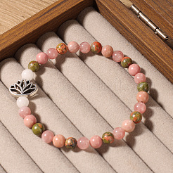 Bohemian Natural Rhodonite Round Beads Stretch Bracelets&nbsp;FS-WG0C185-01