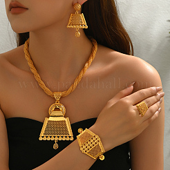 Alloy Hollow Trapezoid Bracelets & Earrings & Necklaces & Rings Sets for Women&nbsp;XQ7067