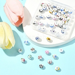 花柄プリントの磁器ビーズ 56個  花柄の丸いセラミックビーズ  ミックスカラー  8x7mm  穴：3mm&nbsp;PORC-FS0001-09