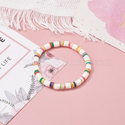 女性のためのディスクビーズエネルギーパワーストレッチブレスレット  手作りのポリマークレイと合成ヘマタイトビーズブレスレット  カラフル  内径：2-1/8インチ（5.4cm）&nbsp;BJEW-JB07034-03