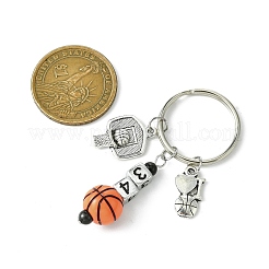 数字とバスケットボールのアクリルビーズペンダントキーホルダー  合金チャーム付き  アンティークシルバー  6.15cm&nbsp;KEYC-JKC00850