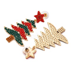 クリスマスツリーと星の合金製ダングルスタッドピアス（女性用）  316サージカルステンレスピンとプラスチックとアクリルを使用  レッド  58x38mm&nbsp;EJEW-Z078-03A