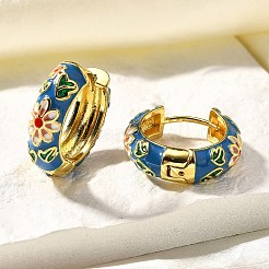 花の真鍮エナメルフープピアス  カドミウムフリー＆鉛フリー  長持ちメッキ  ゴールドカラー  7x22mm&nbsp;EJEW-R018-06G