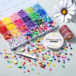 DIYフードテーマ平石プレッピーブレスレットレターメイキングキット付き  ポリマークレイディスク＆フルーツ＆フード＆ハートビーズを含む  アクリルビーズ  ピンセット  ミックスカラー  ビーズ：3262個/セット&nbsp;DIY-YW0005-64