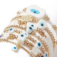 7Pcs 7 Style Evil Eye Lampwork & Glass Seed & Brass Beaded Stretch Bracelets Set for Women&nbsp;BJEW-JB09249-02