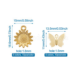 真鍮製透かしペンダント  合金ペンダント付き  花＆蝶  ミックスカラー  18.6x15x2.5mm  穴：1.8mm＆11x13.5x3mm  穴：1.5mm  50個/形  100個/セット&nbsp;KK-TA0007-80