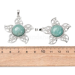 天然石アマゾナイトペンダント  ラックメッキプラチナトーン真鍮のパーツと  花のチャーム  38x37x8mm  穴：8x5mm&nbsp;GG-CBA0251-06P