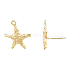 真鍮製スタッドピアスパーツ  水平ループ付き  ヒトデ  ニッケルフリー  ゴールドカラー  19x15mm  穴：1.2mm  ピン：0.8mm&nbsp;KK-N231-416