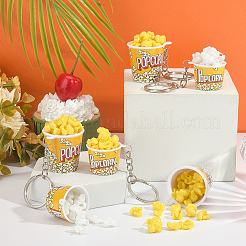 DIYポップコーンカップキーホルダー作りキット  塩ビ人工樹脂ポップコーンを含む  プラスチックチャーム  鉄のキーホルダーのパーツとリング  きいろ  ペンダント：8pcs / セット&nbsp;DIY-OC0008-19