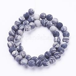 Natural Black Silk Stone/Netstone Beads Strands&nbsp;G-F520-57-8mm