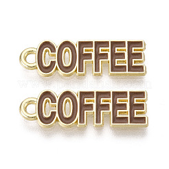 合金とエナメルのペンダント  言葉/コーヒーのチャーム  ゴールドカラー  キャメル  22x7x1mm  穴：1.5mm&nbsp;PALLOY-T093-09D-G