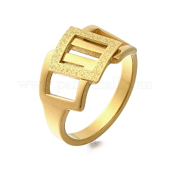 Textured 304 Stainless Steel Hollow Rectangle Finger Ring for Women&nbsp;RJEW-L126-12B-G
