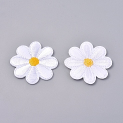 機械刺繍布地手縫い/アイロンワッペン  マスクと衣装のアクセサリー  アップリケ  ヒマワリ  ホワイト  40x1.5mm&nbsp;DIY-WH0162-28V