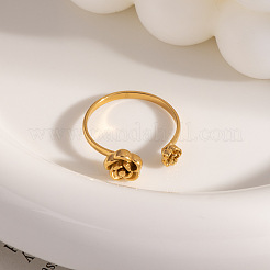 女性用304ステンレススチールカフリング  花  18KGP本金メッキ  花1：8.1mm  花2：5mm  usサイズ8 1/2(18.5mm)&nbsp;GY1904