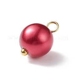 ガラスのパールのペンダント  ゴールデンメッキ真鍮パーツ  ラウンド  レッド  11x8.5mm  穴：5mm&nbsp;PALLOY-JF01880-05