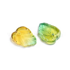 ツートンの透明ガラスチャーム  葉  緑黄  13.5x10.5x3.5mm  穴：1.2mm&nbsp;X-GLAA-H016-15P