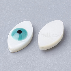天然淡水シェルビーズ  ナザールボンジュウ付き馬の目  士官候補生ブルー  15x8x4mm  穴：1mm&nbsp;SHEL-Q017-08D