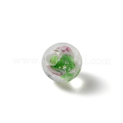 手作りの銀箔ガラスベネチアンランプワークビーズ  花の丸  春の緑  7.5mm  穴：1.4mm&nbsp;GLAA-WH0036-03D