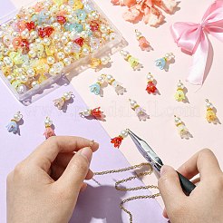 100個10色アクリルパーツ  金色の真鍮の金具とABS模造真珠付き  ブルーベル  ミックスカラー  20mm  穴：2.5mm  10個/カラー&nbsp;PALLOY-CJ00058