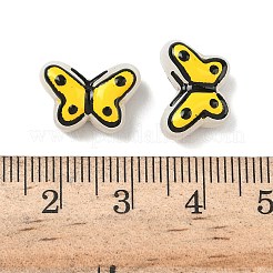 透明なガラスエナメルビーズ  手描きのビーズ  蝶  染め＆加熱  きいろ  10x14~14.5x6~6.5mm  穴：1mm&nbsp;LAMP-C023-03A