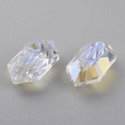 エンボスガラスラインストーンペンダント  双円錐形  多面カット  クリスタルのきらめき  13x6.5x4mm  穴：1.5mm&nbsp;GLAA-J101-02A-00SI