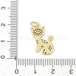 真鍮の舗装キュービックジルコニアペンダント  猫のチャーム  長持ちメッキ  鉛フリー＆カドミウムフリー  ラックめっき  丸カン付き  18KGP本金メッキ  19.5x12x2.5mm  穴：3.4mm&nbsp;KK-U062-57G