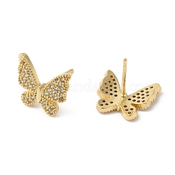 Butterfly Brass Micro Pave Cubic Zirconia Stud Earrings for Women&nbsp;EJEW-F316-14G