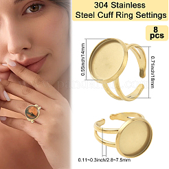 8Pcs 304 Stainless Steel Cuff Ring Settings&nbsp;STAS-BBC0008-13C