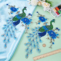 2Pcs Flower and Peacock Pattern Polyester Fabric Computerized Embroidery Cloth Sew on Appliques&nbsp;PATC-FG0002-84