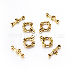 チベット風合金マンテル  カドミウムフリー＆ニッケルフリー＆鉛フリー  リング  アンティーク黄金  リング：19x15mm  バー：20x3mm  穴：2mm  2個/セット&nbsp;GLF0141Y-NF