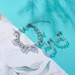 ガラス ブリッド ビーズ ダングル スタッド イヤリング & マルチ連 ブレスレット  女性のための真鍮ジュエリーセット  クリアAB  170mm  40mm  ピン：0.6mm&nbsp;SJEW-JS01257