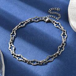 304ステンレススチールクロスリンクチェーンブレスレット、男性と女性用  ステンレス鋼色  7-1/2インチ（19cm）&nbsp;BJEW-D042-41P