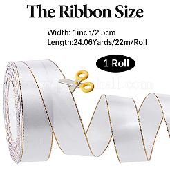金縁のポリエステルリボン  ホワイト  1インチ（25mm）  約24.06ヤード（22m）/ロール&nbsp;OCOR-WH20018-12B-01