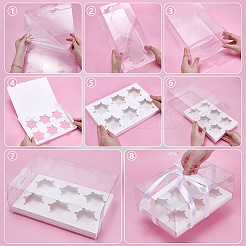 6Pcs Folding Paper Cupcake Storage Boxes with Clear Lids&nbsp;CON-UN0001-05A