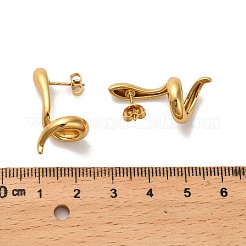304ステンレススチールスタッドピアス  ヘビ  ゴールドカラー  28.5x13mm&nbsp;EJEW-P316-05G