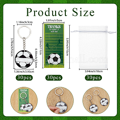 アクリル製サッカーキーホルダー  紙のサンキューカードとオーガンジーのギフトバッグ付き  プラチナ  96mm&nbsp;AJEW-SC0004-14