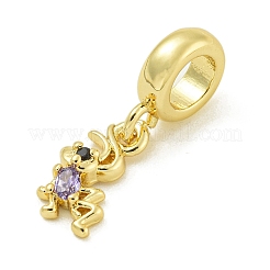 Rack Plating Brass Pave Black & Medium Purple Cubic Zirconia Ant European Dangle Charms&nbsp;KK-Z067-58G