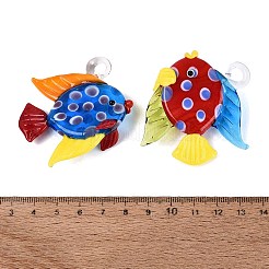 手作りランプワークペンダント  水玉模様のチャームが付いた魚  ミックスカラー  46~53x49~53x20~23mm  穴：5~6mm&nbsp;LA-N048-09