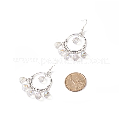 ガラス ティアドロップ シャンデリア イヤリング  女性のためのプラチナメッキ真鍮ジュエリー  スミレ  63mm  ピン：0.6mm&nbsp;EJEW-TA00116