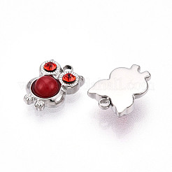 Natural Red Jasper and Ruby Rhinestone Owl Charms&nbsp;STAS-T064-66P