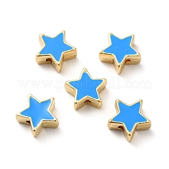 ラックメッキ合金エナメルビーズ  スター  ゴールドカラー  ドジャーブルー  11x11x5mm  穴：1.6mm&nbsp;ENAM-F146-19G-03