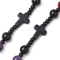 Gemstone Chakra Cross Pendant Rosary Bead Necklaces for Women&nbsp;NJEW-TA00176