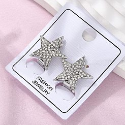スター真鍮マイクロパヴェクリアキュービックジルコニアクリップオンイヤリング  プラチナ  18.5x18.5mm&nbsp;EJEW-U049-01P