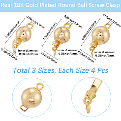 12種類のスタイルの丸型真鍮ボックス留め具3個  18KGP本金メッキ  14~16.5x7~9mm  穴：1.5~1.6mm  4個/スタイル&nbsp;KK-BBC0019-27