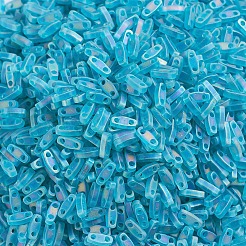 MIYUKIクォーターティラビーズ  日本製シードビーズ  2穴  （qtl2405fr）マット透明ティールab  5x1.2x1.9mm  穴：0.8mm  約480PCS /ボトル  10 G /ボトル&nbsp;SEED-JP0008-QTL2405FR