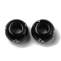印刷された不透明なアクリルビーズ  大穴ビーズ  ラウンド  ブラック  14x8.5mm  穴：5.8mm&nbsp;SACR-D006-01B